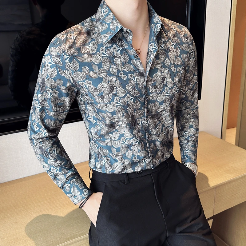 印花衬衫男士长袖秋装潮流痞帅高级感轻奢男装高端上档次衬衣休闲