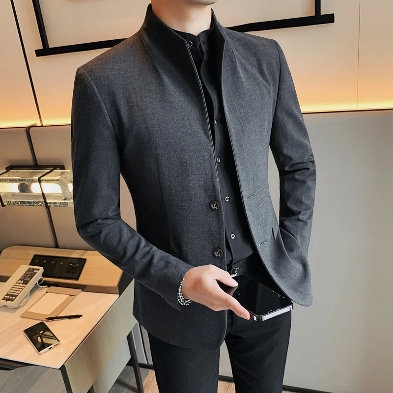 秋季新款男士立领小西装韩版修身休闲帅气商务西服潮流中国风外套
