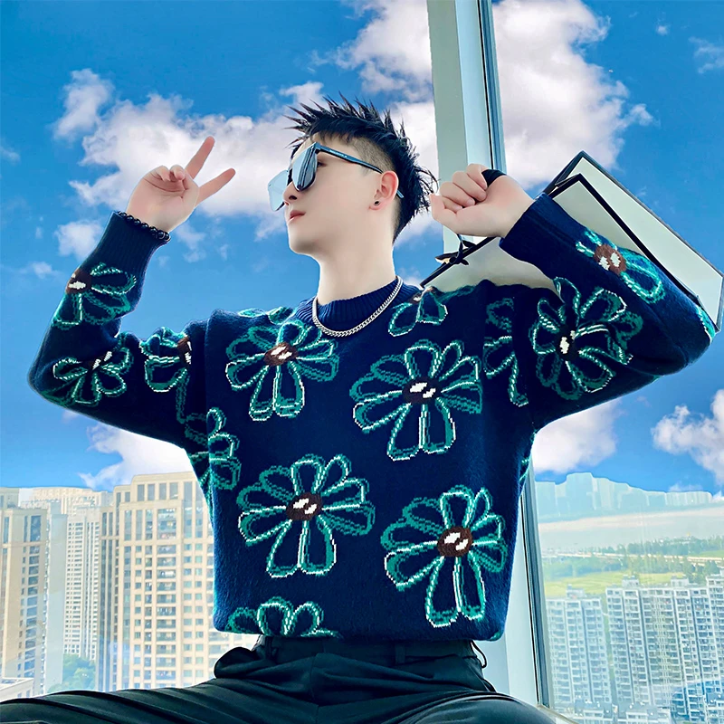 毛衣男款冬季2024新款设计感提花长袖打底衫潮牌痞帅圆领针织衫帅