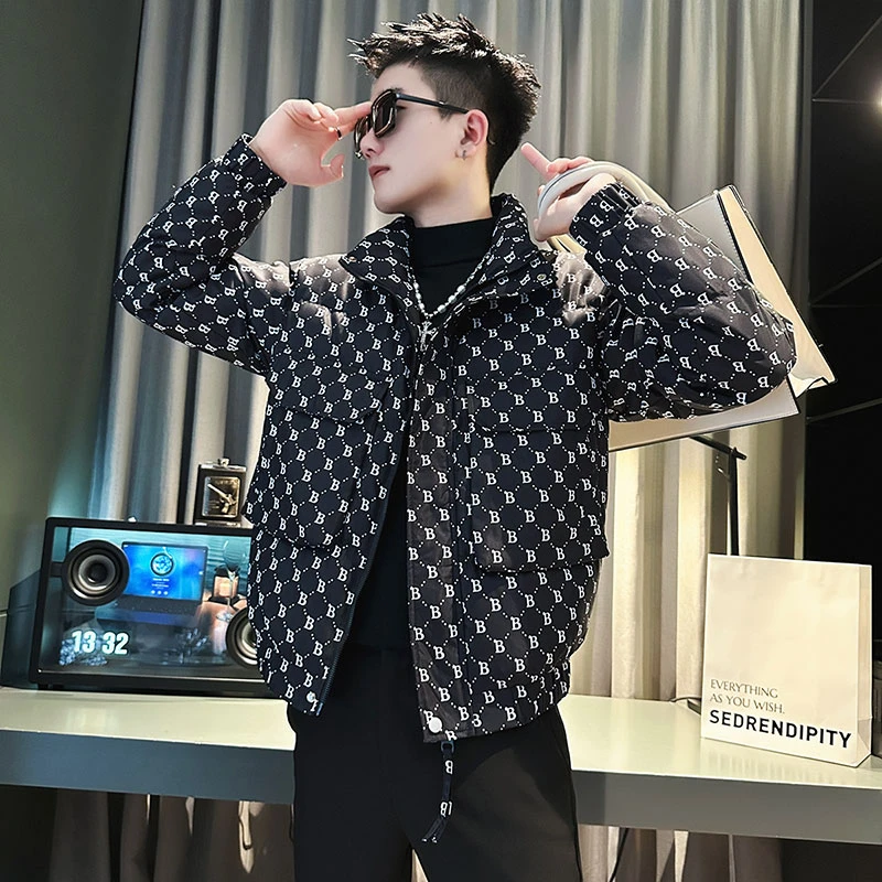 爆款满印男士美拉德高级感痞帅炸街棉服2023新款棉衣外套冬季加厚