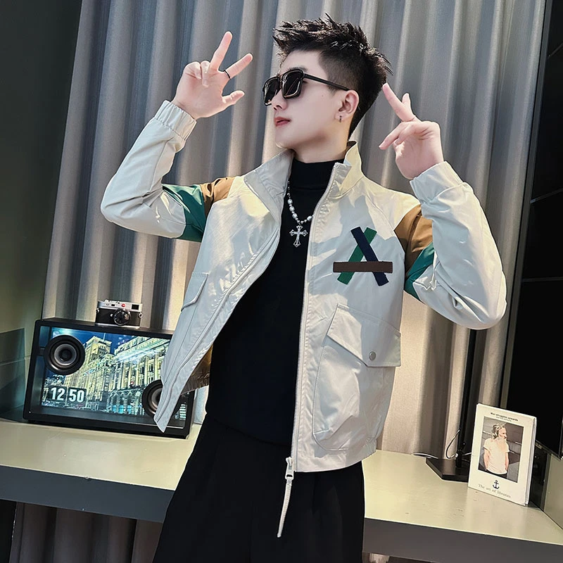 痞帅立领百搭男韩版潮流男装撞色上衣2025新款春秋季休闲短款夹克