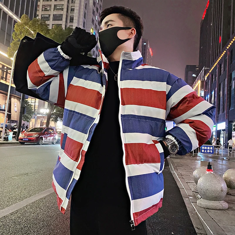 三色布条纹加厚棉衣男款冬季棉服2024新款男士冬款外套保暖棉袄子