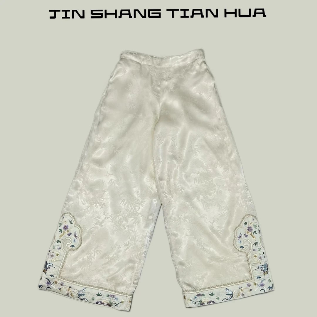 【紫烟】新中式重工如意头刺绣加绒款长裤