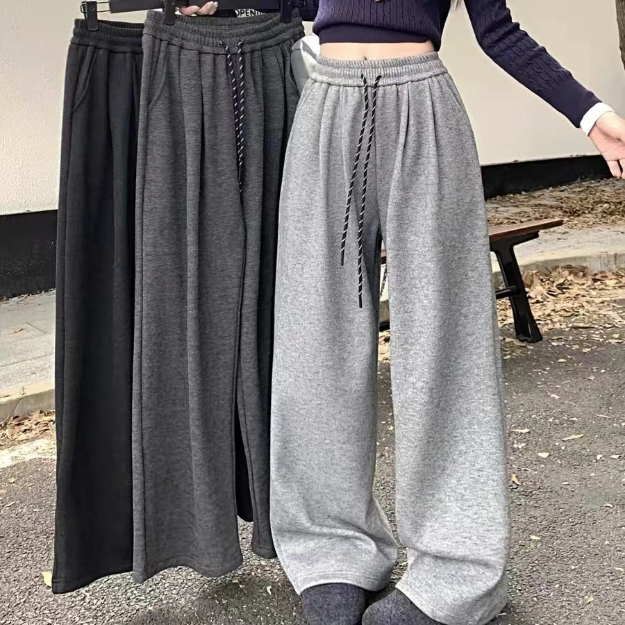 加绒抽绳松紧腰拖地休闲裤01782.(裤长104)