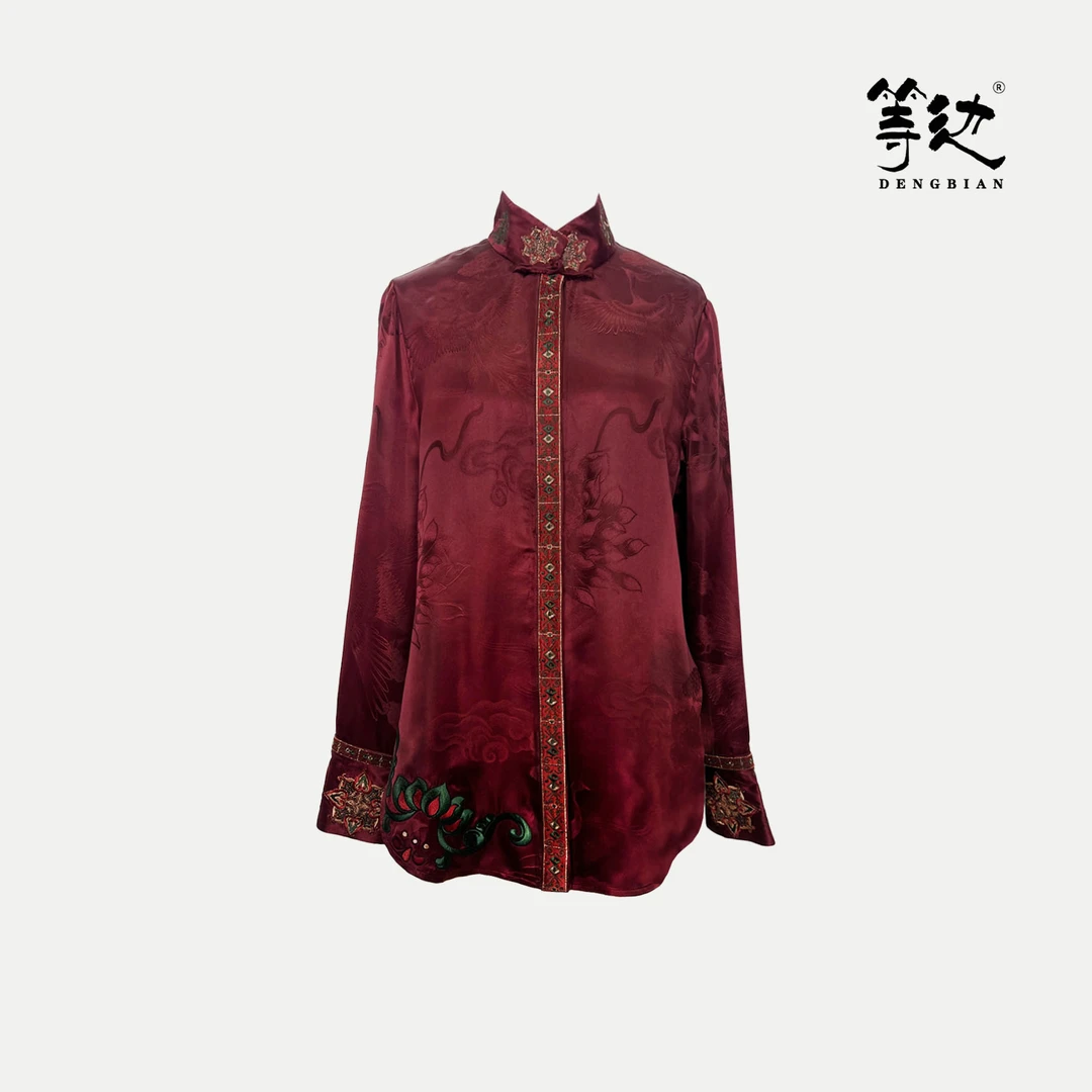 【等边·九色鹿系列】老缎九色鹿彩金绣衬衫DB-S240143