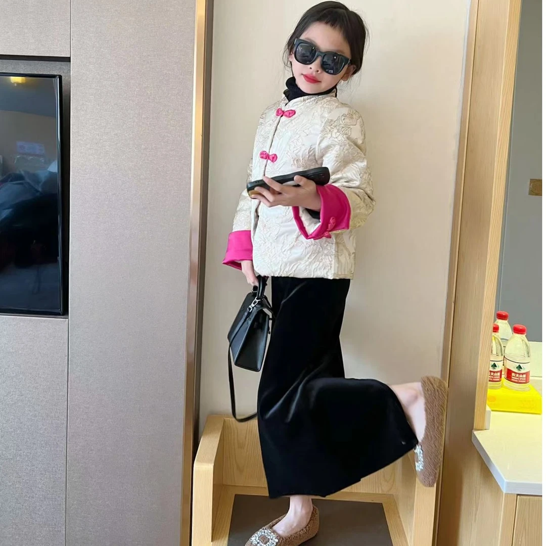 女童套装秋冬装2023新款时髦洋气中式唐装年服中大儿童冬季羽绒服