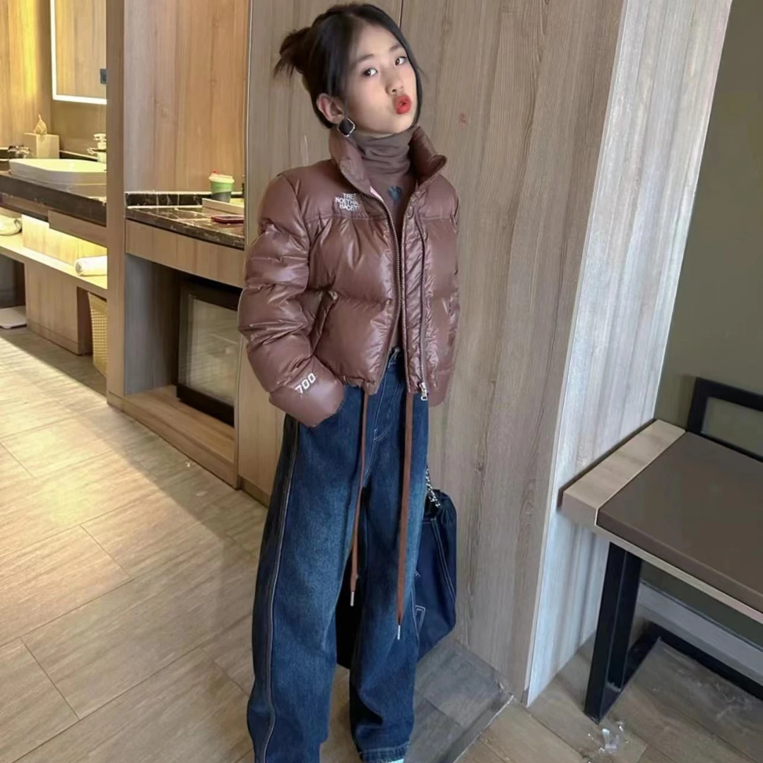 女童立领短款羽绒服2023冬装新款洋气女孩纯色面包服儿童潮外套潮