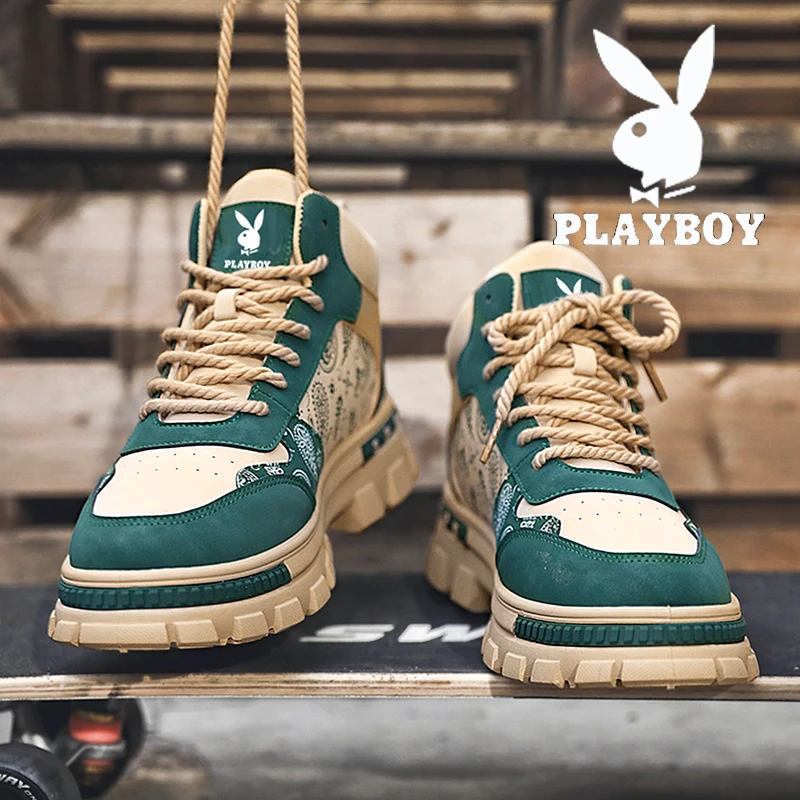 花花公子男生马丁靴子秋冬季新款男鞋高帮靴子增高休闲鞋子男款