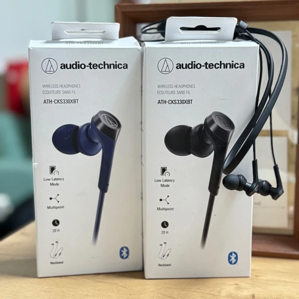 99新 Audio-Technica/铁三角 CKS330XBT重低音无线蓝牙挂脖运动耳