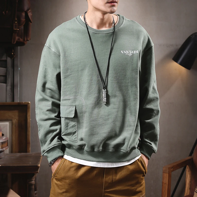 美式重磅卫衣男2024秋冬季新款圆领潮牌印花宽松长袖男士上衣外套