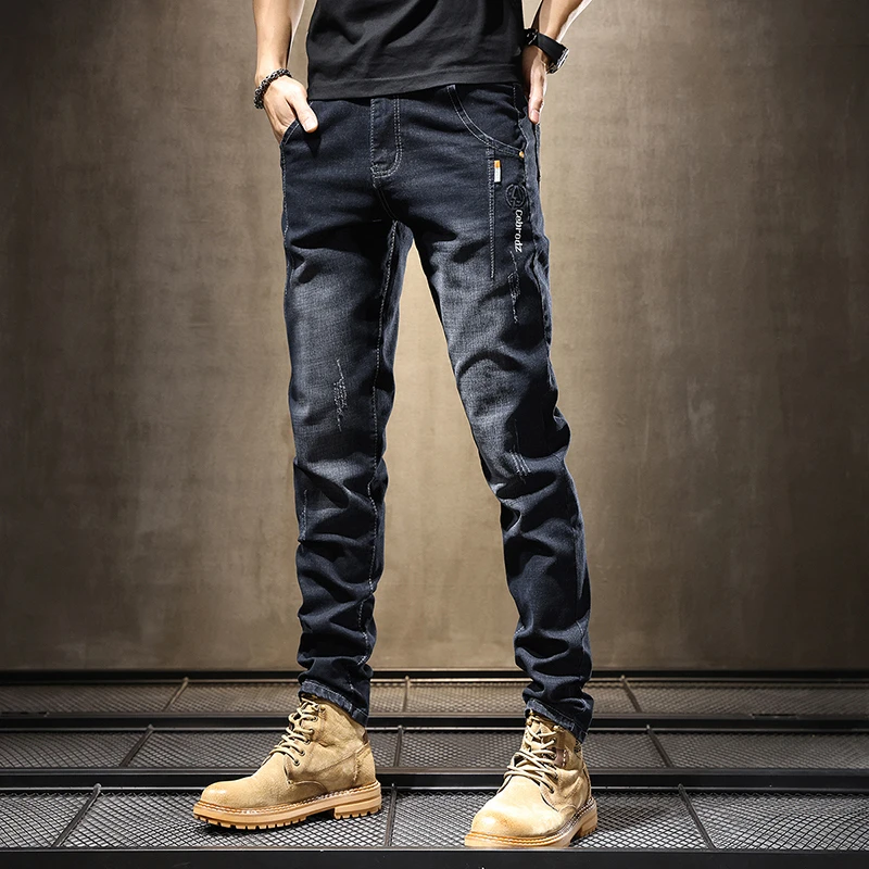 2024秋冬款美式百搭牛仔裤男直筒潮牌弹力修身小脚裤休闲男裤长裤