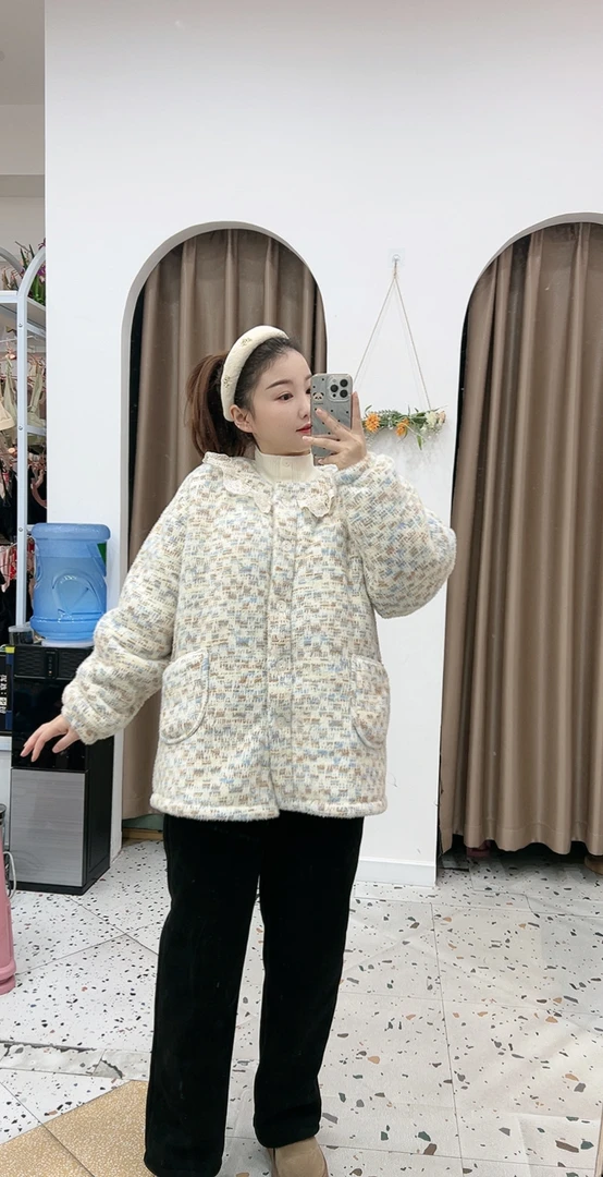 【特厚一套过冬】孕妇款冬季保暖水貂毛蕾丝领大棉睡衣外出家居服