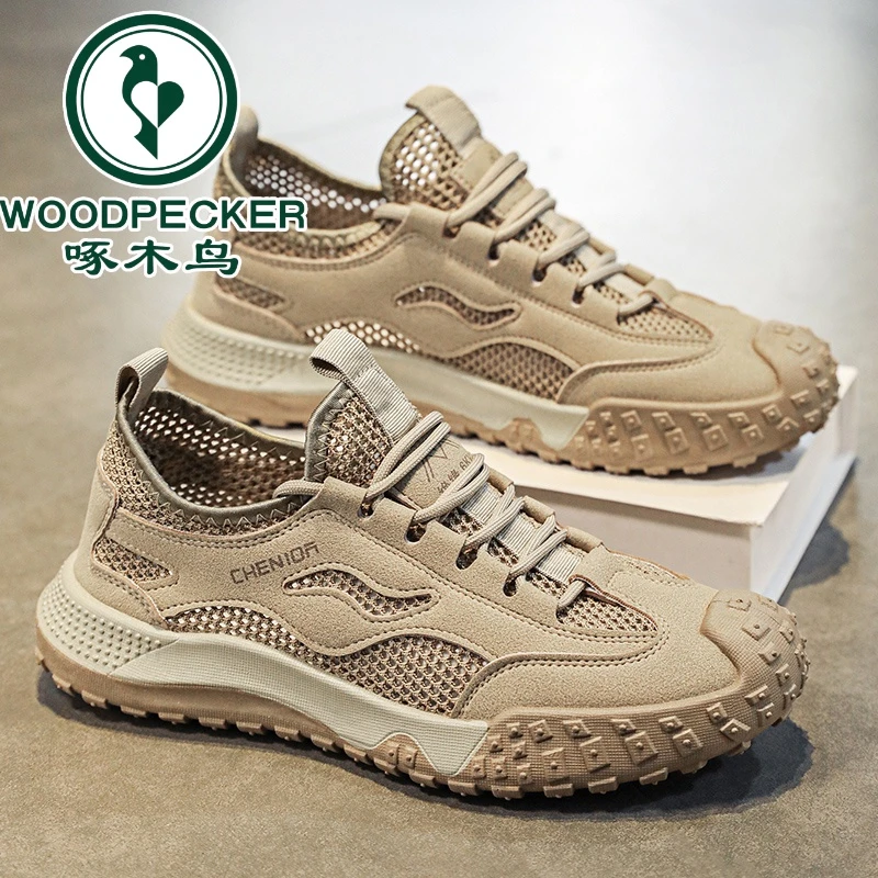 【啄木鸟正品】男鞋夏季透气防臭网面运动休闲鞋镂空薄款上班工作鞋
