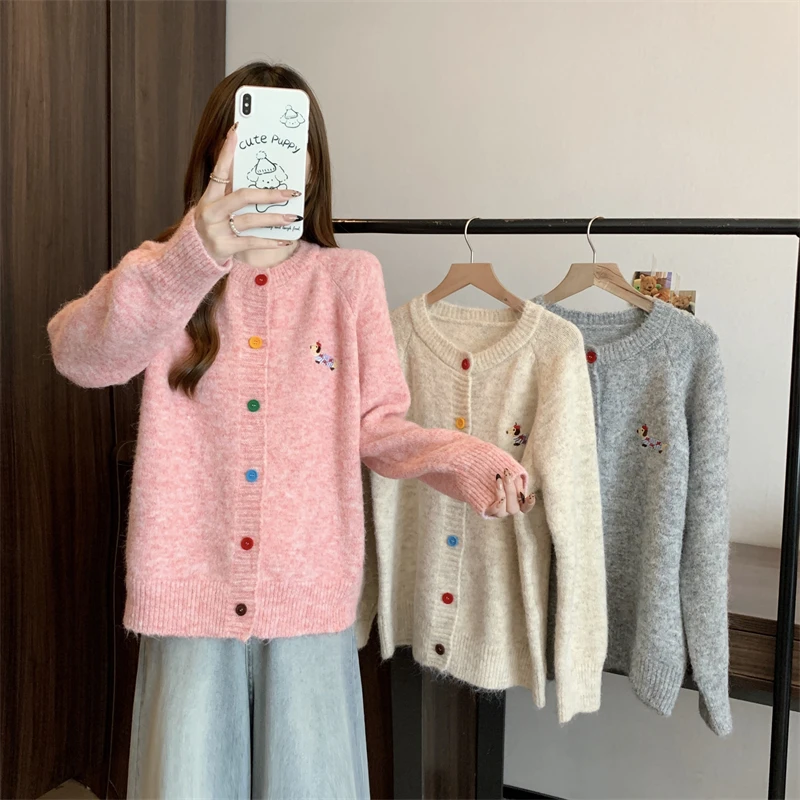 2024秋季新款时尚休闲彩色纽扣单排扣长袖毛衣