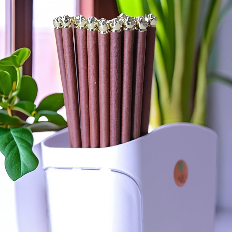 红檀圆筷接金元宝家用筷