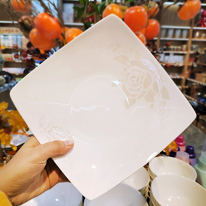 拍一发二瓷优悠白玫瑰8英寸贵龙汤盘家用饭盘骨瓷盘子.