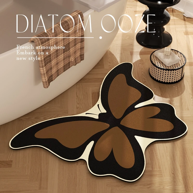 棕色浴室吸水地垫硅藻泥卫生间门口厕所防滑脚垫速干蝴蝶地毯异形