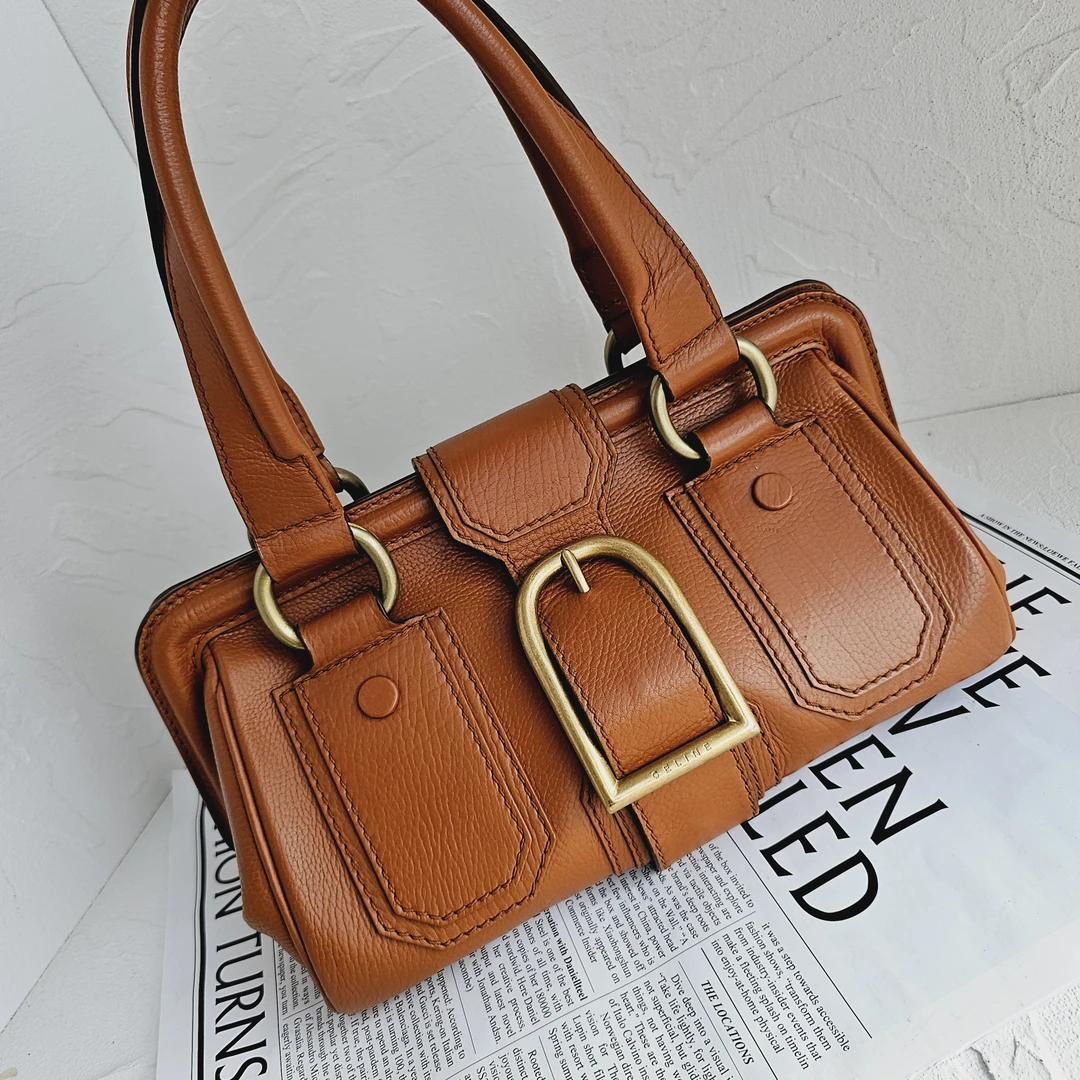 95新 Celine/思琳 焦糖色牛皮港风复古手提单肩包/GG/8233925