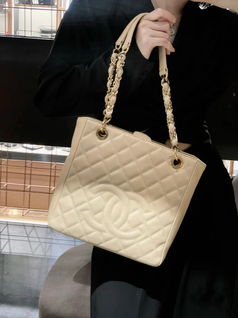 99新 Chanel/香奈儿 荔枝纹牛皮pst系列托特链条包/GW