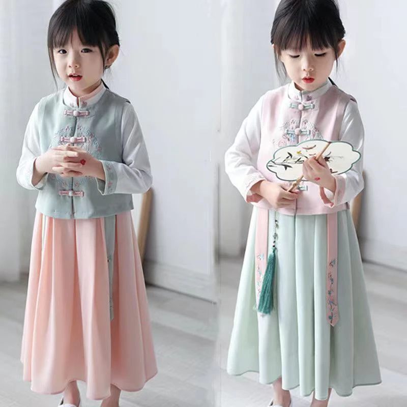 汉服女童全套古装一整套新款女童唐装中国风超仙气时髦女孩贵族裙