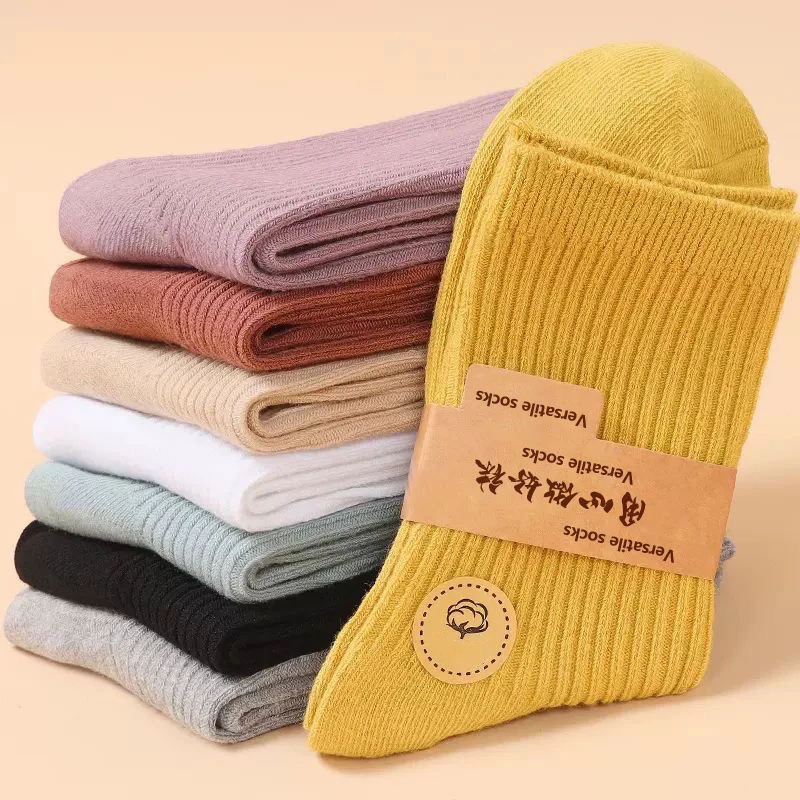 纯色女袜中筒保暖秋冬四季长袜运动女士加厚日系韩版长筒冬季防臭