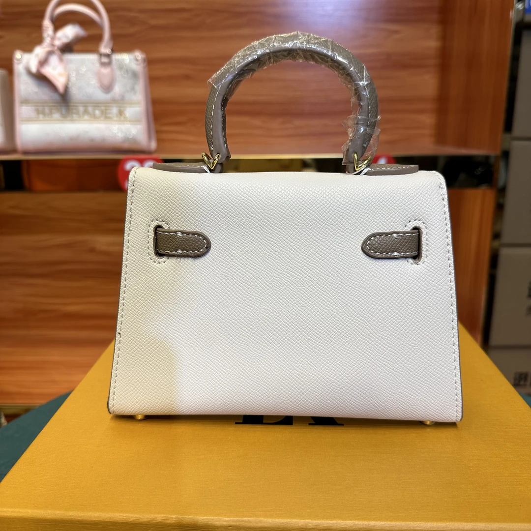 新款KL白色盒子包时尚休闲百搭手提单肩棕色斜挎包小方包（微瑕）