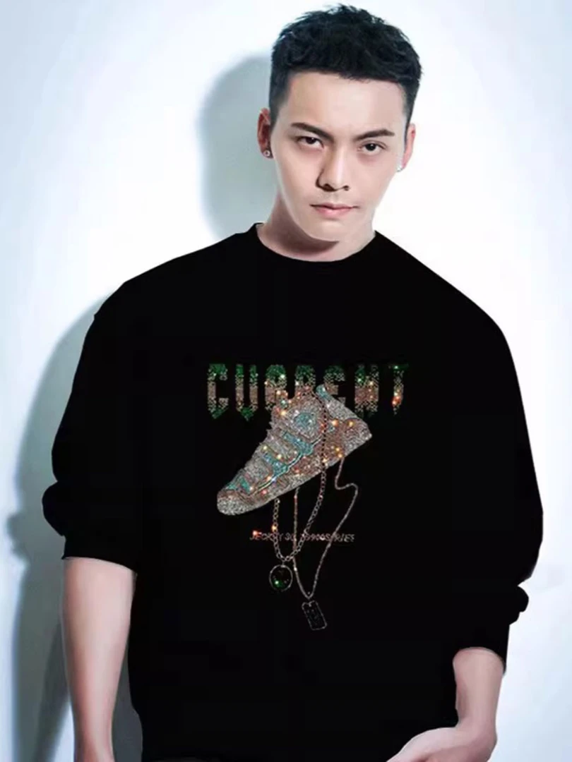 MrAC男装秋冬季国际轻奢烫钻圆领卫衣男纯棉宽松休闲情侣长袖