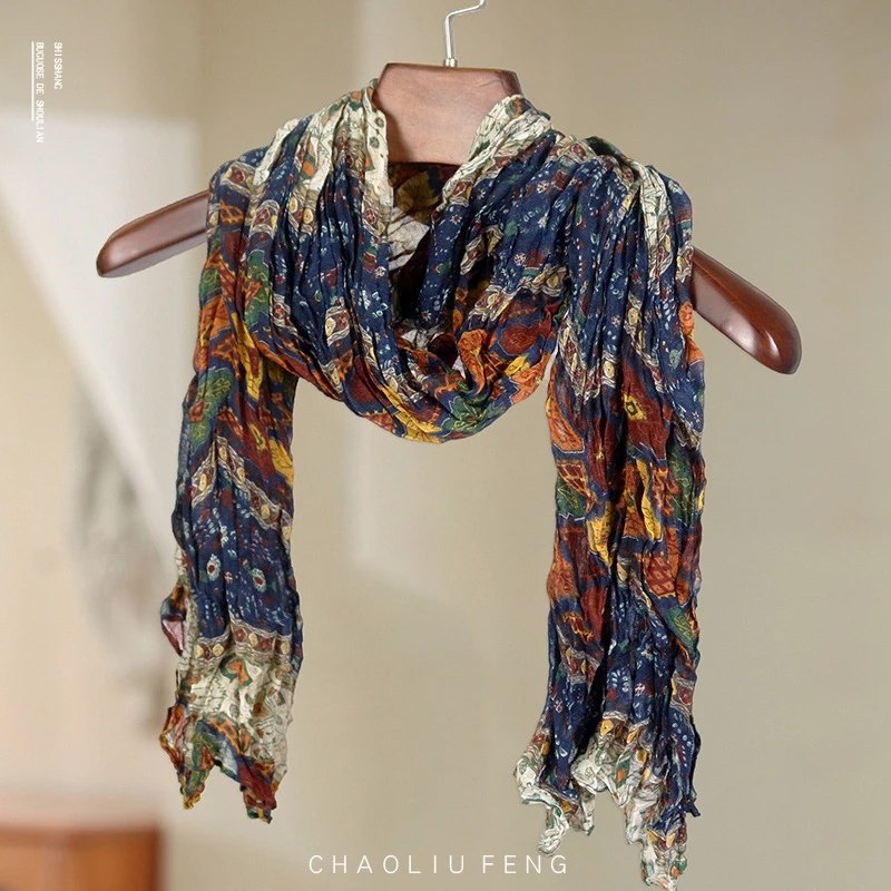 春秋季新款文艺风棉麻百搭丝巾围巾女秋冬季新款妈妈护颈防寒围脖