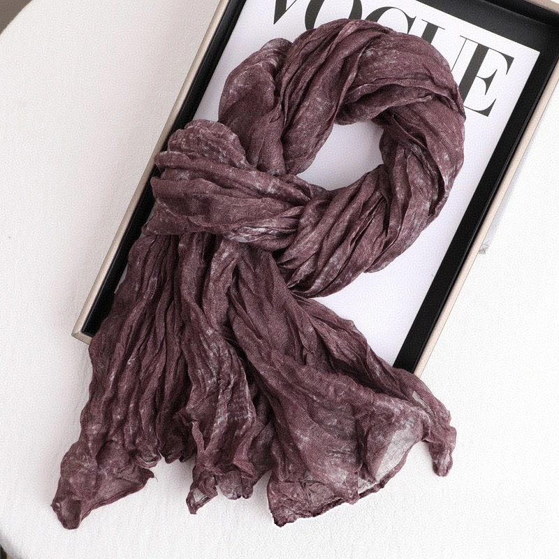 废土风扎染棉麻手感围巾女春季爆款百搭丝巾保暖护颈秋冬季围脖