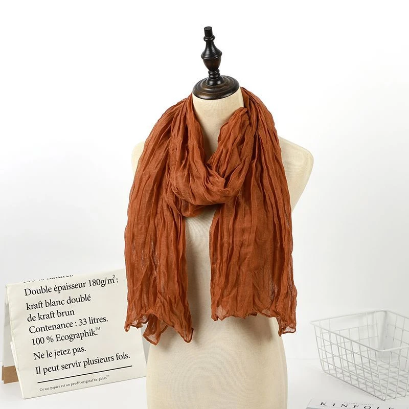 春秋季围巾女新款纯色褶皱长款休闲披肩民族风百搭秋冬保暖围脖女