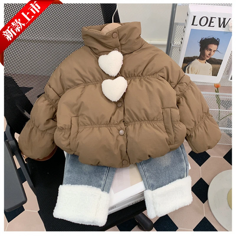 女童棉服2024冬季新款棉衣洋气外套加厚宝宝保暖棉袄爱心韩版