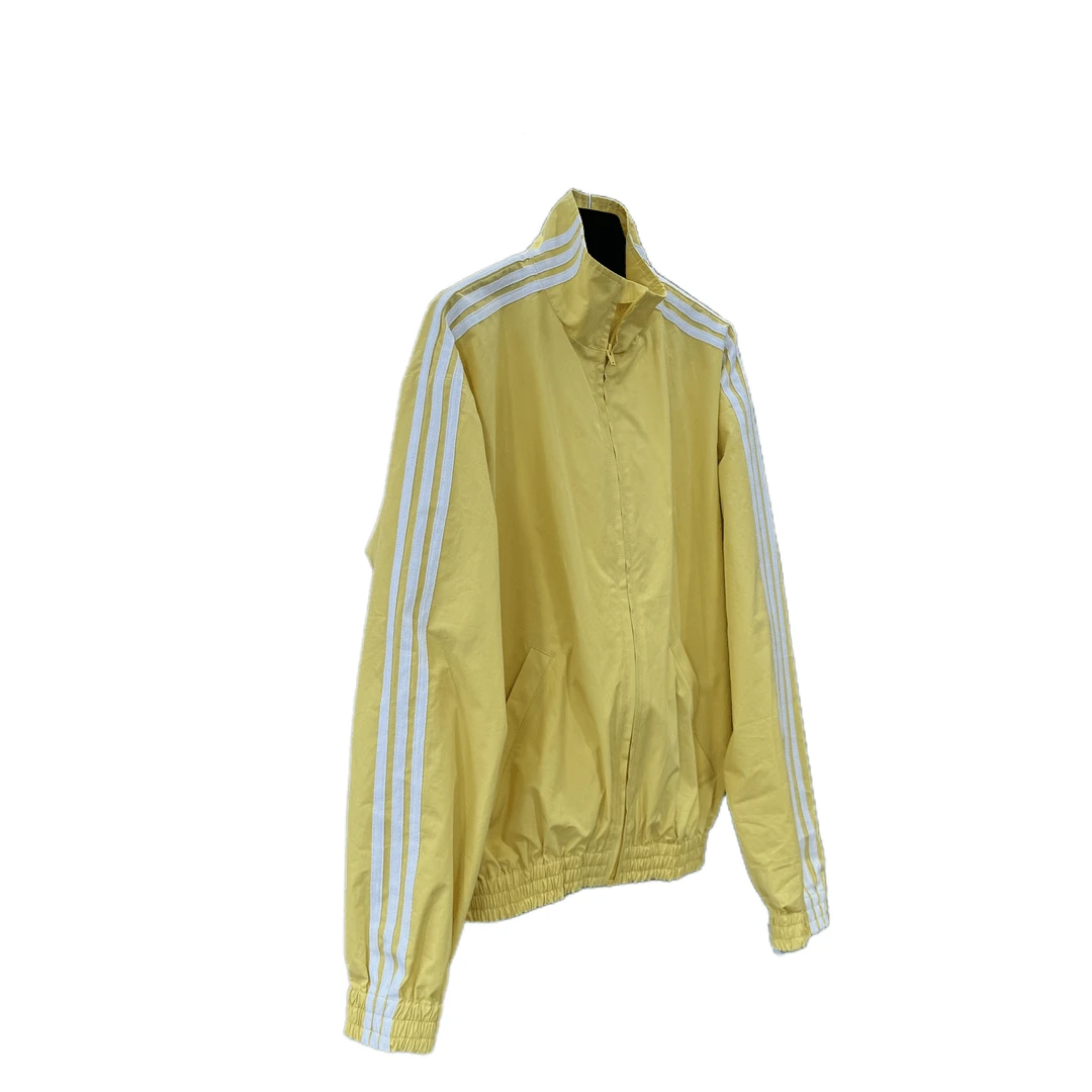 新款黄色外套时尚宽松洋气显瘦纯色袖子白条拼接款拉链外套拼条款