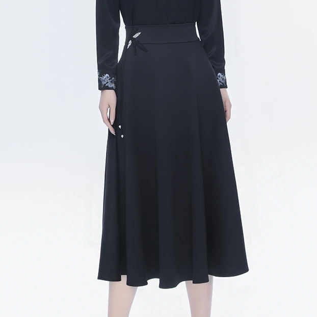 hcgn秋季中国风A字显瘦通勤简洁百搭优雅气质萧竹半裙CMT19665