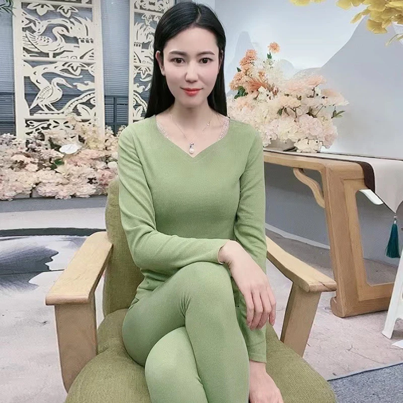 浒城古娘居家舒适简约百搭女款秋冬修身女士无痕保暖套装-BN10031