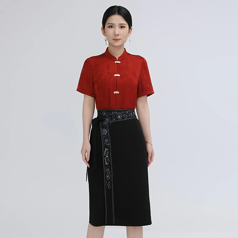 薄荷曼波新中式国风立领短袖曲美衬衫上衣夏季薄款衬衣BCL181090
