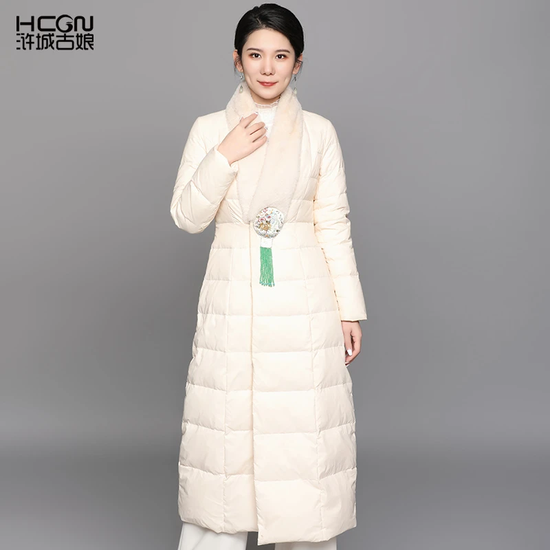 【销冠第三代】浒城古娘中式国风修身毛领保暖流云长款羽绒服205349