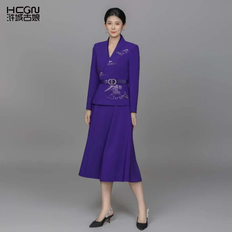 国风精致刺绣腰带中式复古女宛香西服半裙套装ACL181067+ACL19726