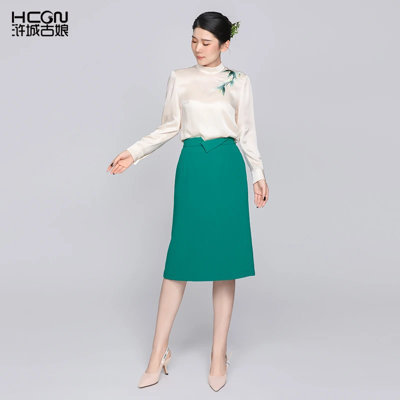 浒城古娘中式休闲长袖百搭风洋气气质通勤高领君子竹衬衫CMT18856