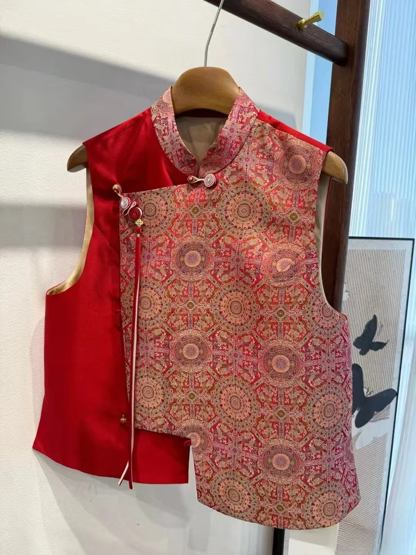 【如意】高端中国风2024新款新中式琵琶襟红色复古马甲