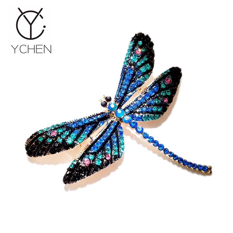 VELLICHOR 铜合金胸针 五彩斑斓水晶蜻蜓女西装配饰别针大衣装饰