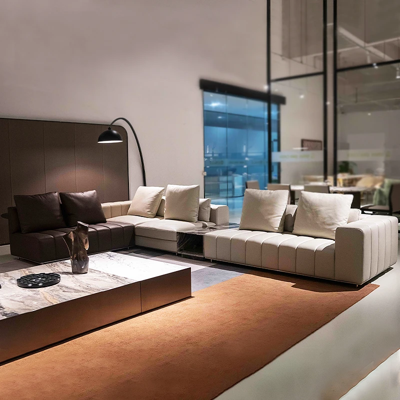 钢琴键沙发弗里曼系列 / 意式极简真皮沙发现代轻奢落地别墅