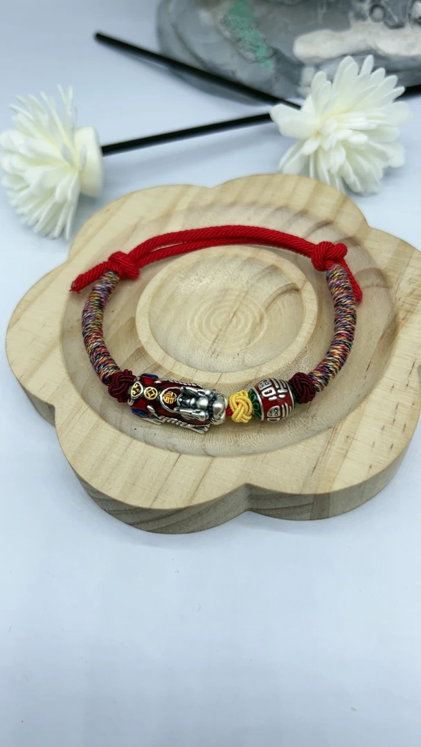 足银珐琅手链 足银手链时尚饰品民族风编织手绳百搭