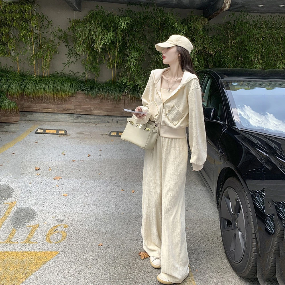 2023早秋韩版宽松设计感小众炸街运动服套装女休闲洋气卫衣两件套