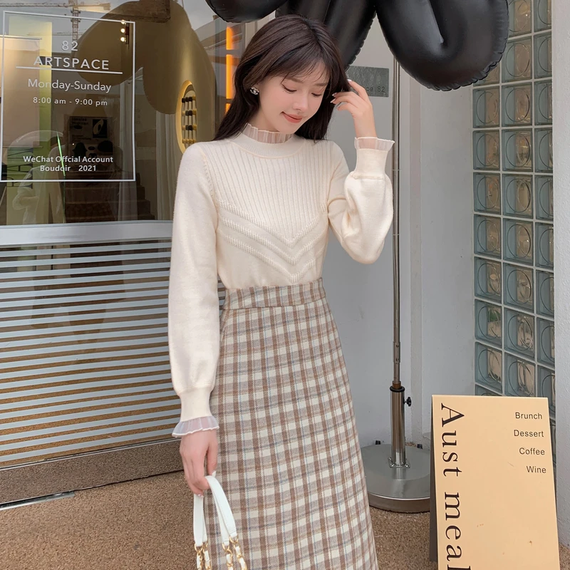 蓝语大码女装胖mm温柔杏色长袖内搭上衣冬季新款半高领针织打底衫