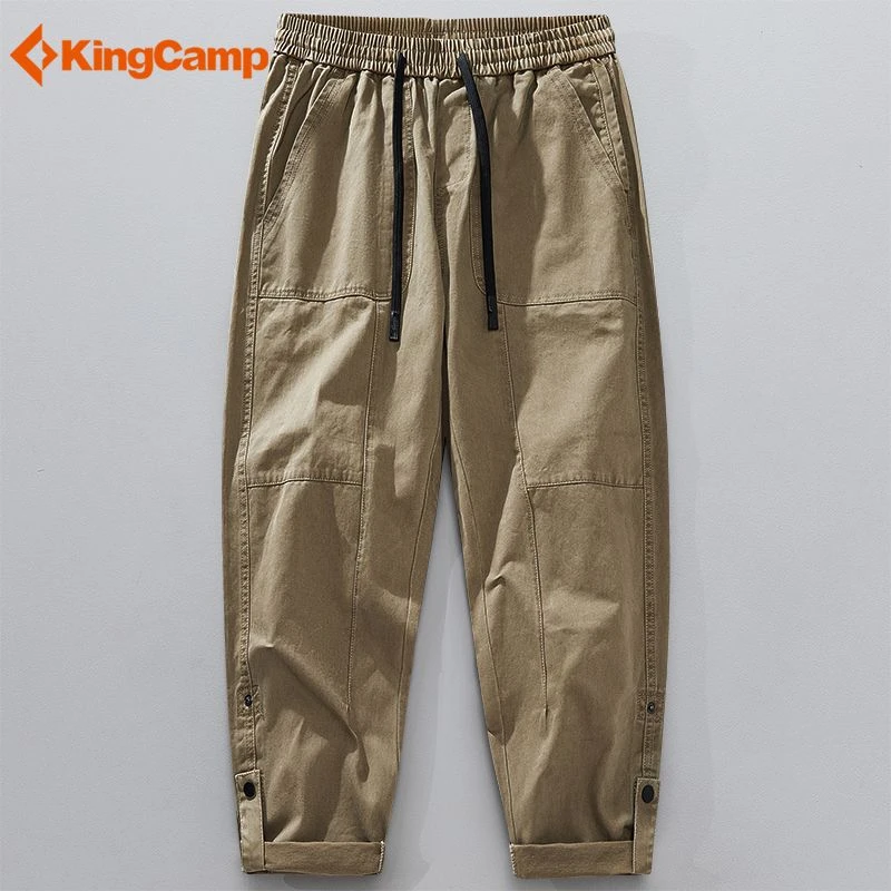 KingCamp户外休闲裤男秋季复古水洗棉直筒运动登山工装裤子男