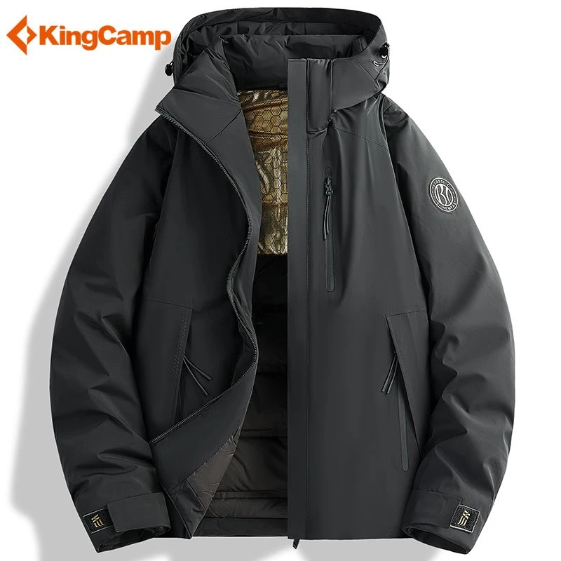 KingCamp石墨烯羽绒服男冬季加绒加厚防风保暖鸭绒大码连帽登山服