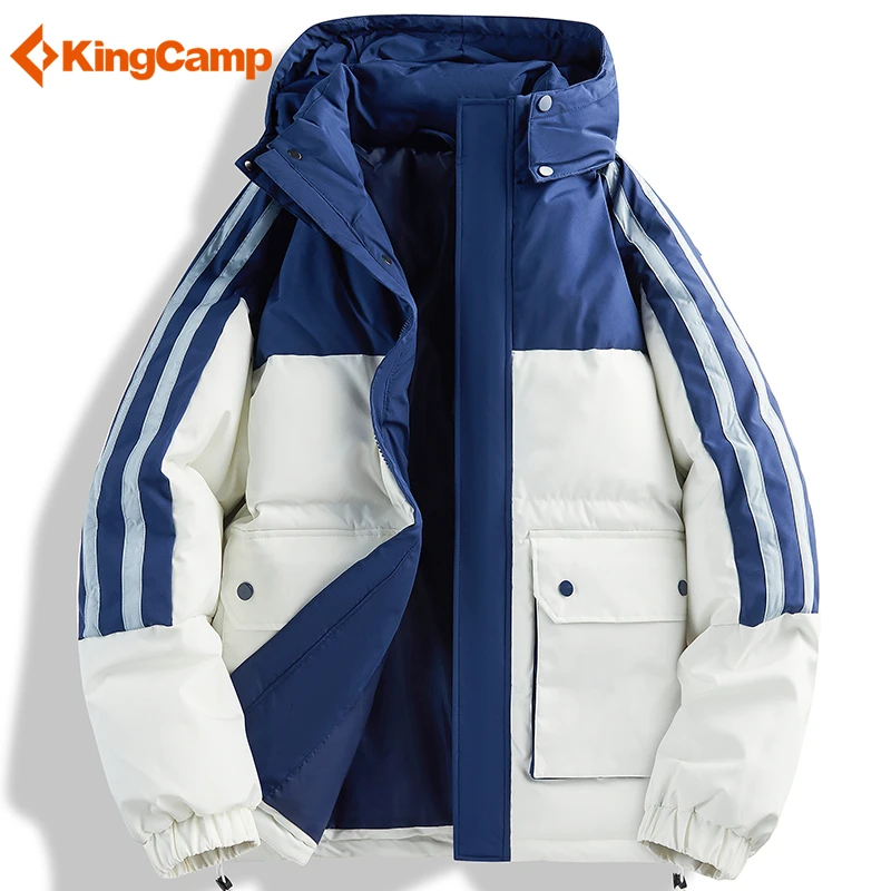 KingCamp棉衣男冬季加绒加厚保暖防风抗寒可脱卸帽潮流拼色棉服