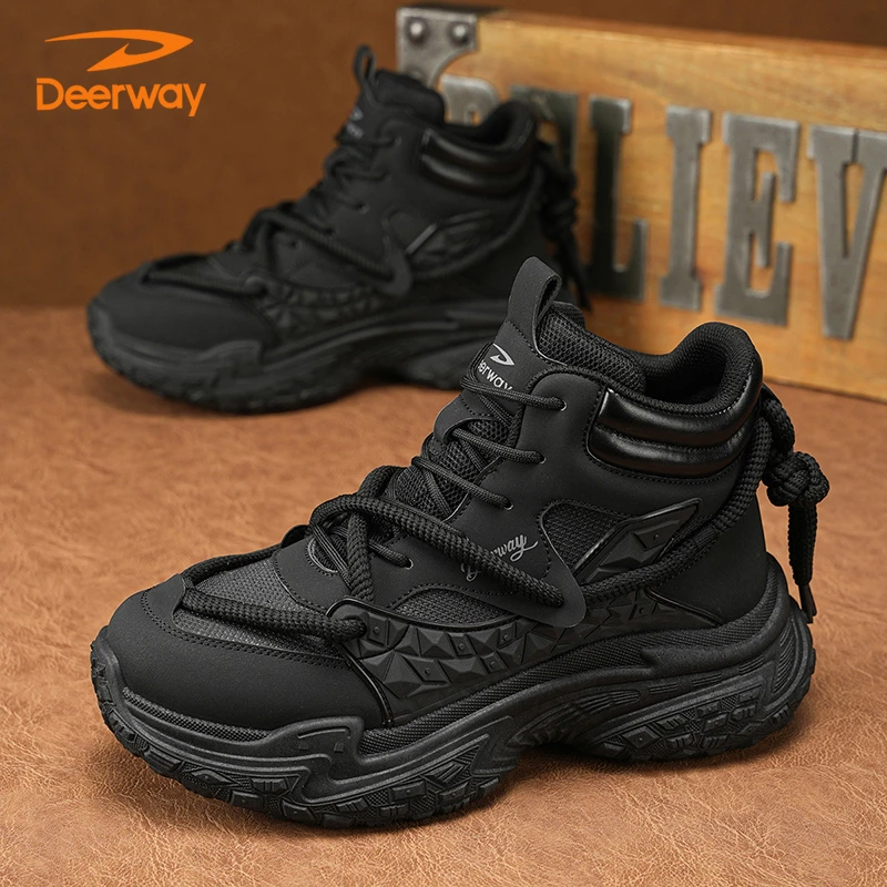 德尔惠2025秋季保暖男士运动登山马丁靴防滑厚底增高时尚雪地靴