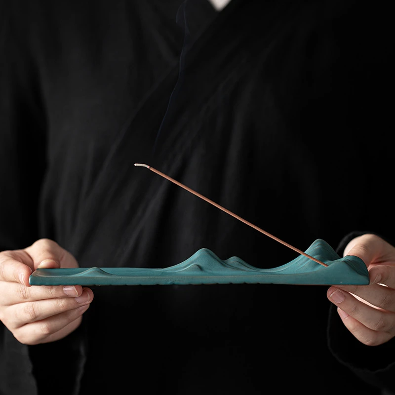 千里江山线香炉香插摆件陶瓷创意茶道仿古卧香炉家用桌面檀香炉