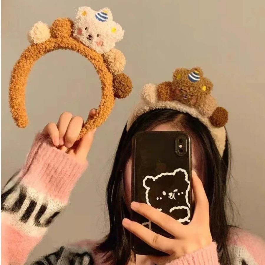 毛绒小熊洗脸发箍女高颅顶压发敷面膜专用头箍发饰